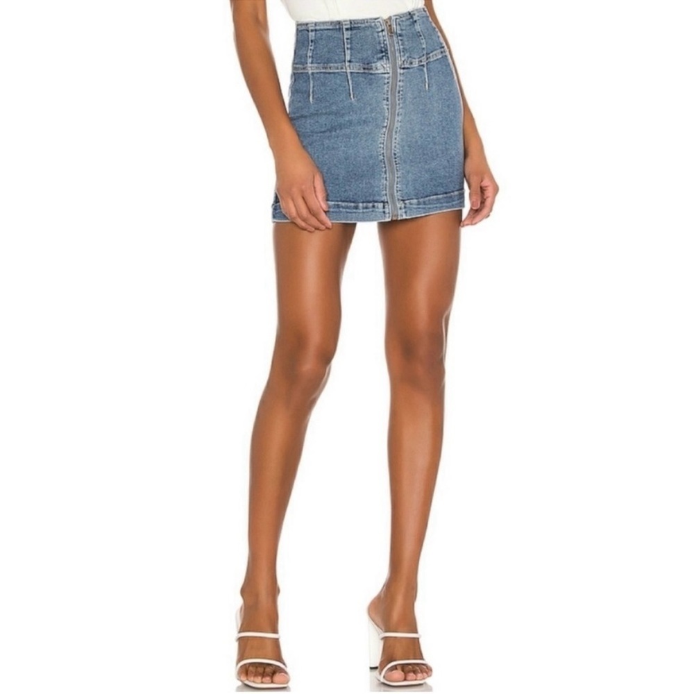 We The Free Zip Up Virgo Denim Mini Skirt